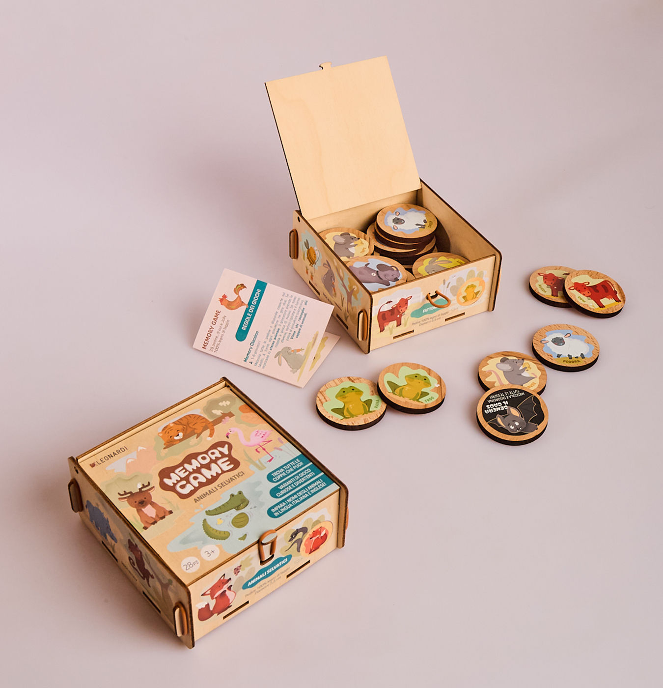 Memory in legno con 28 pedine
