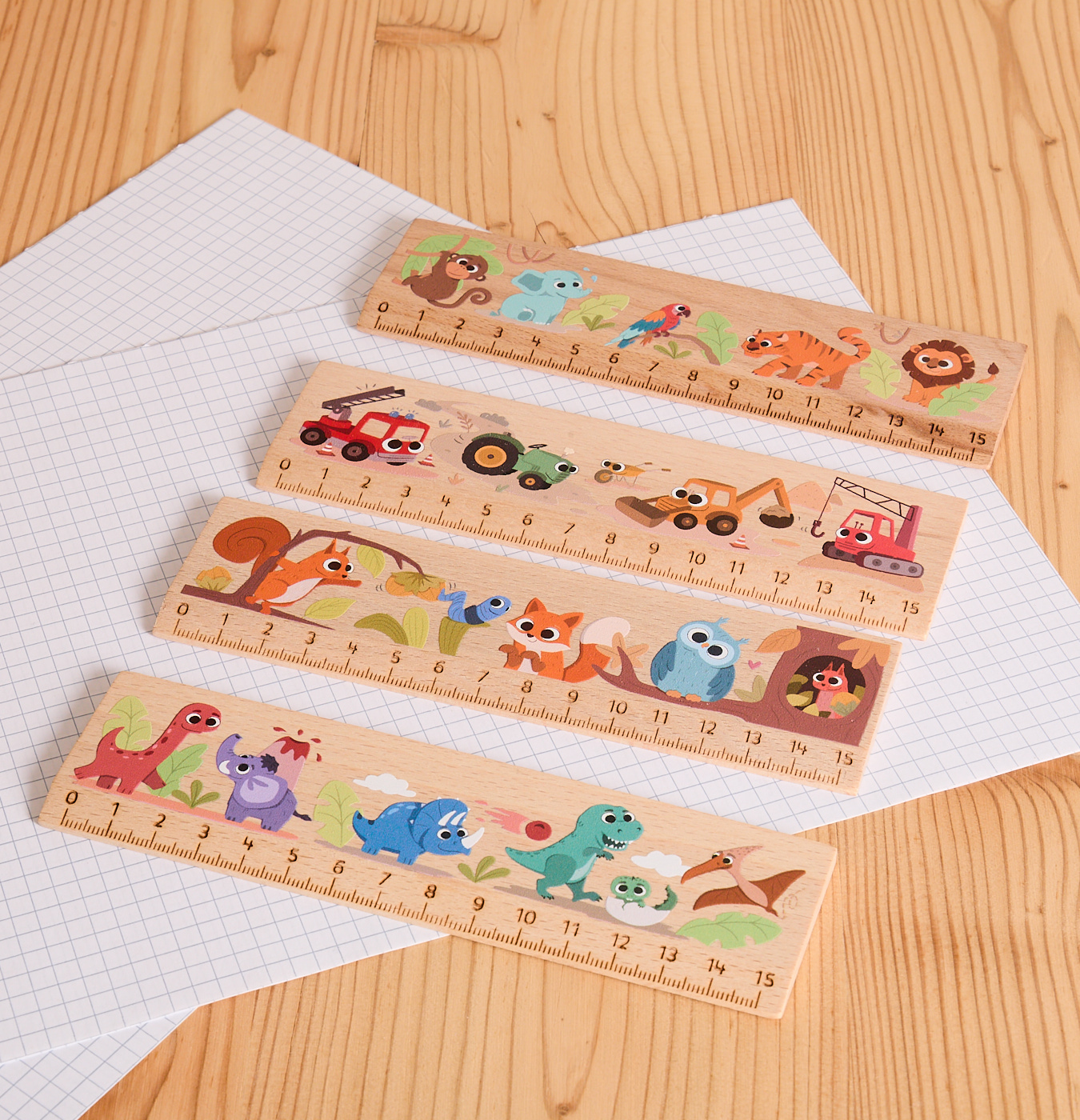 righello in legno stampato colorato per bambini